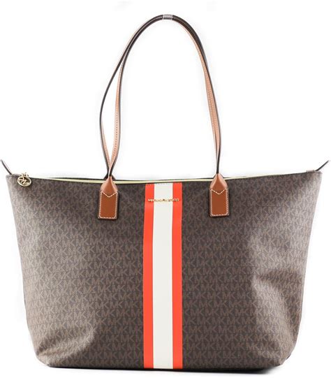 large logo stripe tote bag michael kors|largest michael kors bag.